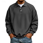 preiswerte Klassisches Poloshirt für Herren-Herren Polo Poloshirts Lässig Straße Revers Langarm Basic Modern Einfach Knöpfe Frühling Herbst Normale Passform Blau Schwarz Weiß Hellgrün Rote Marineblau Polo