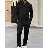 baratos Polo Clássico Masculino-Homens Camisas Polo Waffle Pólo Férias Rua Quarter Zip Manga Longa Moda Básico Bloco de cor Patchwork 2 Peças Primavera Outono Normal Branco Camisas Polo Waffle