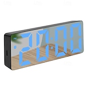 Недорогие Декоративные огни-цифровые часы, светодиодные зеркальные часы, большой зеркальный таймер с дисплеем, бесшумные светящиеся будильники с отображением даты и температуры, современный декор для дома, настольные украшения