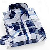 cheap Geometric Pattern-Men's Dress Shirt Stripes and Plaid Office &amp; Career Office Party Light Blue Black Dark Red Yellow Short Sleeve Turndown Spring &amp; Summer Clothing Apparel