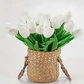 رخيصةأون زهور اصطناعية-باقة زهور توليب صناعية واقعية مكونة من 22 قطعة - زهور توليب صناعية وردية وبيضاء بسيقان خضراء مصنوعة من الراتنج/البلاستيك لتزيين حفلات الزفاف والمنازل والمكاتب - قطعة مركزية واقعية للطاولة سهلة الصيانة