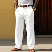 levne podnikání-Pánské Bavlněné plátěné kalhoty Kalhoty Letní kalhoty Volné kalhoty Plážové kalhoty Kapsy Pevná barva Pohodlné Prodyšné Denní Venkovní Plážové prázdniny Módní Černá Bílá Neelastické