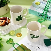 cheap Mugs &amp; Cups-St Patrick's Day Mug 12oz Buffalo Plaid Shamrock Truck Coffee Mug Irish Ceramic Matching Mugs Party Cups for Home School Office Table Centerpieces Housewarming Gift