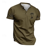 abordables Camiseta informal tipo henley-Hombre Camiseta Henley Shirt Tee Camisa manga corta Manga Corta Henley Verano Primavera Palmera Moda Ropa de calle Casual Botones Estampado Diario Vacaciones Deporte Negro Verde Claro Blanco Camiseta