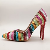cheap Classic Pumps-Women's Multicolor Rhinestone High Heels - Sparkling Striped Pointed Toe Pumps for Parties, Celebrations, and Special Events