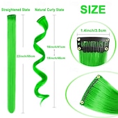  Green Wigs 10 PCS Green Hair Extensions Curly Wavy Synthetic Hairpieces Clip in Rainbow Neon Party Highlights Colorful Hair Accessories for Girls Women 17 Inch