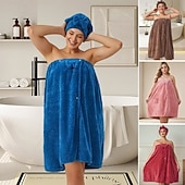 ieftine Pătură purtabilă-Set rochie fără bretele cu imprimeu floral și căciulă de baie pentru femei, prosop de baie moale și absorbant, halat de baie de vară și cască pentru uscarea părului, articole esențiale confortabile