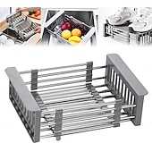 olcso Tárolóállványok-bővíthető rozsdamentes acél mosogató fölé helyezhető edénytartó &amp;Összecsukható csepegtetőkosár konyhai szervező edényekhez, poharakhoz és zöldségekhez, többszintes kialakítás a hatékony mosáshoz és