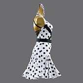 economico abito da competizione-abito da ballo latino a pois da donna senza maniche per salsa rumba costumi da ballo