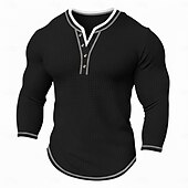 baratos Camiseta de malha waffle-Homens Camiseta Camisa Waffle Henley Camisa Henley T-shirt Manga Longa Decote V Henley Primavera &amp; Outono Todas as Estações Bloco de cor Moda Designer Básico Patchwork duas peças falsas Casual Férias