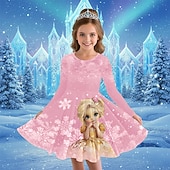  Mädchen' 3D Grafik Anime Schneeflocke Kleid Langarm 3D-Druck Frühling Herbst Leistung Urlaub Party Lässig Prinzessin Schön Kinder 4-12 Jahre Freizeitkleid A Linie Kleid Knielang Normale Passform