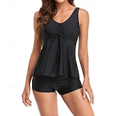 Χαμηλού Κόστους Surfing Tankinis και Bikinis-Γυναικεία Μαγιό Τανκίνι Δύο Κομμάτι Μαγιό Φλοράλ Τροπικό Έλεγχος κοιλιάς Ελαστικό Αμάνικο Μαγιό Σέρφινγκ Παραλία Διακοπές Καλοκαίρι