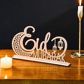 tanie Ramadan i Eid-drewniana, pusta dekoracja z motywem księżyca i literą „mubarak” na ramadan i eid – złoty lustrzany akcent, idealna na ramadan, islamskie dekoracje świąteczne i domowe przyjęcia