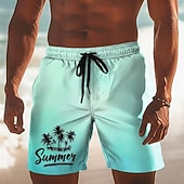  Муж. Кокосовая пальма Градиент цвета Тропические растения Обтягивающие длинные шорты Купальные шорты Пляжные шорты Нормальная Гавайский Пляжный отдых