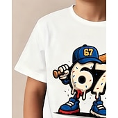 billige Guttens 3D Morsomme Humor-Bomull Barn Gutt Svart Hvit Grafisk Morsom slang 67 T skjorte Bluse Crew-hals Kortermet utendørs Hverdag Mote Gatemote Designer Printer Sommer