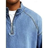 economico T-shirt in Cotone e Lino-Per uomo Camicia 100% cotone lavaggio acido Maglietta Manica Lunga Collo alla coreana Autunno &amp; Inverno Primavera Autunno Semplice Vintage Streetwear Casual Con zip Tinto in capo Sbiadito Casuale