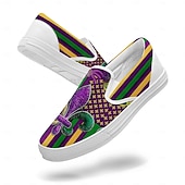 tanie Buty damskie-Kobiece buty płócienne slip-on z nadrukiem koralików i lilii – Stylowe i wygodne obuwie na karnawałowe parady letnie uroczystości imprezy tematyczne i codzienne wyjścia