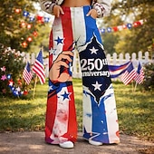 preiswerte Unterteile-250-jähriges Jubiläum USA Retro Vintage 1970er Hose Hose mit weitem Bein Hippie Disco Hohe Taille Kostüm Damen Maskerade 4. Juli Party Unabhängigkeitstag Erwachsene Hose