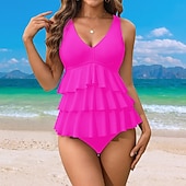 billige Surfing Tankinis og Bikinier-Dame Badedrakt med blomstertrykk To stykke badedrakt Blomstret Ensfarget Tropisk V-hals Midjekontroll Elastisk Ermeløs Badetøy Surfing Strand Ferie Sommer