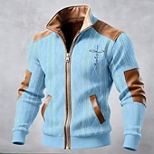 baratos Jaquetas Casuais-Homens Casaco de inverno Casaco de lã Jaqueta casual Diário Ao ar livre Térmico / Quente Jacquard Bolsos Outono Inverno Bloco de cor Cruz Roupa de rua Diário Colarinho Chinês Padrão Preto Branco