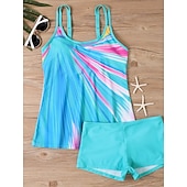 abordables Tankinis-Maillot de bain tankini 2 pièces femme palmiers short contrôle du ventre taille haute slim dos nu vacances plage dégradé géométrique col en U sans manches