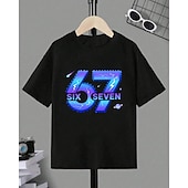 Недорогие Мальчиковый 3D Забавный Юмор-Хлопок Дети Мальчики Черный Графика Забавный сленг 67 Футболка Блуза Вырез под горло С короткими рукавами на открытом воздухе На каждый день Мода Уличный стиль Оригинальный рисунок Рисунок Лето