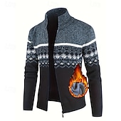 economico Maglioni Cardigan da uomo-Per uomo Felpa Cardigan Maglione con Zip A Coste Maglia Top Regolari Lavorato a maglia Geometrico Collo Alto Neutro Moda Casuale Abbigliamento quotidiano Abbigliamento Autunno Inverno Blu Grigio