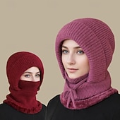 halpa lämmin ja lämmitetty kokoelma-3-in-1 pipo naisten talvineulepipo fleecevuorilla, korva- ja kasvosuojuksilla, kylmän sään pyöräilypipo, tuulenpitävä ja lämmin, kodikas pipo äideille