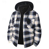 Недорогие Повседневные куртки-Муж. Зимнее пальто Флисовая жилетка Повседневная куртка Повседневные на открытом воздухе Сохраняет тепло Карман Осень Зима В клетку Уличный стиль Повседневные Капюшон Обычная