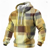 economico Schema Geometrico-Per uomo Geometrico Plaid Felpa con Cappuccio Felpa Vintage Retrò Manica Lunga Girocollo All'aperto Abbigliamento casual alla moda Giallo Marrone Coulisse Autunno Inverno progettista S M L XL XXL XXXL