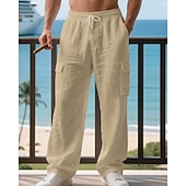 halpa Loma-Miesten Pellavahousut Housut Kesähousut Roikkuvat housut Rantahousut Kurenauha Joustava vyötärö Yhtenäinen väri Mukavuus Hengittävä Päivittäin ulko- Hiekkaranta Loma Muoti Musta Valkoinen