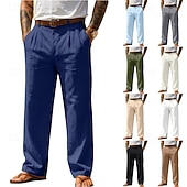 levne podnikání-Pánské Bavlněné plátěné kalhoty Kalhoty Letní kalhoty Volné kalhoty Plážové kalhoty Kapsy Pevná barva Pohodlné Prodyšné Denní Venkovní Plážové prázdniny Módní Černá Bílá Neelastické
