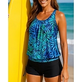 preiswerte Surfen Tankinis &amp; Bikinis-Damen Geraffter Tankini 2 Teile Tropisch UV Schutz Elastisch Ärmellos Bademode Surfen Strand Schwimmen Sommer