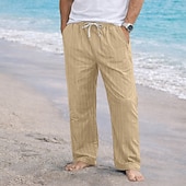 cheap Holiday-Men's Linen Pants Trousers Summer Pants Baggy Pants Drawstring Elastic Waist Straight Leg Striped Comfort Breathable Full Length Casual Daily Holiday Fashion Classic Style Blue Black Micro-elastic