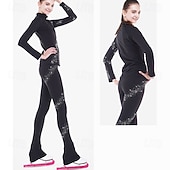preiswerte Eiskunstlauf Trainingsoutfit-Eiskunstlauf-Jackett und -Hose Damen Mädchen Eislaufen Hosen / Regenhose Leggings Austattungen Schwarz Blau Fuchsie Vlies Spandex elastisch Ausbildung Praxis Wettbewerb Eiskunstlaufkleidung warm