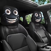 cheap Slipcovers-2pcs Cartoon Big-Eyed Face Printed Car Headrest Covers, Interior Decoration, Universal Fit, Washable, Easy to Install, Suitable for Long Trips Or Road Trips, Perfect Quirky Car Decoration