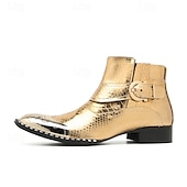 Χαμηλού Κόστους Ανδρικά υποδήματα-Χρυσά Μεταλλικά Μποτάκια Δυτικού Στυλ Μαρντί Γκρας για Άνδρες – Ποιότητα 100% Δέρμα Αγελάδας με Στιλβωμένα Λεπτομέρειες Ιδανικά για Καρναβάλια Εορταστικά Πάρτι και Ειδικές Περιστάσεις