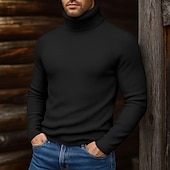 cheap Men's Pullover Sweater-Men's Turtleneck Sweater Pullover Sweater Jumper Cropped Sweater Ribbed Knit Regular Tops Knit Plain Turtleneck Modern Contemporary Casual Casual Work Clothing Apparel Fall Winter Wine Black S M L