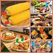 billiga Köksredskap och -apparater-10 st majskolvshållare i rostfritt stål med spettgafflar och sammankopplade designer för hemmamatlagning, camping och grillfester (flerfärgade)