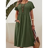 cheap Plain Dress-Easter Women's Midi Dress A Line Dress Summer Dress Casual Daily Loose Fit Plain Short Sleeve Crew Neck Navy Red Army Green Summer