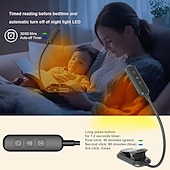 baratos Luzes de leitura-Luz de leitura recarregável, ideal para leitura na cama, equipada com 20 LEDs e função de memória, 3 temperaturas de cor, 5 níveis de brilho, haste flexível, leve e com clipe.