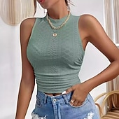 economico T-shirt semplice-Per donna Maglietta Patchwork Tinta unica Moda Sexy Casual Senza Maniche Girocollo Top corti Quotidiano Uscire Weekend Nero Bianco Rosa Verde Azzurro Primavera