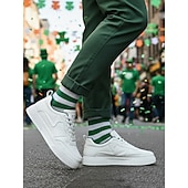 Недорогие Мужская обувь-Мужские белые и зеленые повседневные кроссовки, легкие дышащие прогулочные туфли на мягкой подошве, стильные кроссовки в стиле стритвеар для повседневной носки и нарядов ко Дню Святого Патрика.