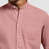 abordables camisas casuales de los hombres-Hombre Camisa Camisa casual Camisa con cuello mao Rosa Azul Marino Gris Manga Larga Plano Collar mandarín Casual Exterior Bolsillo Ropa Poliéster Neutral Moda Diario Casual