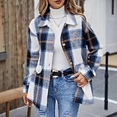 cheap Stripe&amp;Geometric Blouses-Women's Shirt Blouse Buttons Plaid Active Casual Long Sleeve Shirt Collar Regular Tops Daily Holiday Going out Blue Black Red Fall Winter