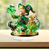 levne Party Supplies &amp; Decor-Skřítek na Den svatého Patrika, irský trojlístek na stůl, 2D akrylová víceúčelová bytová dekorace