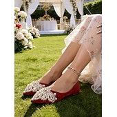 economico sposa-ballerine da donna con punta affilata e decorazioni di perle, eleganti scarpe da sposa slip-on per spose e ospiti, perfette per il giardino all'aperto &amp;cerimonie sul prato