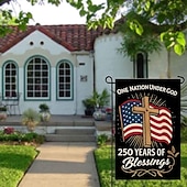 cheap America 250-US 250th Anniversary Blessings America 250 Garden Flag One Nation Under God Patriotic Cross Design Double-Sided Burlap Semiquincentennial Celebration 4th of July Independence Day