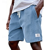 cheap Casual Shorts-Men's Shorts Casual Shorts Corduroy Shorts Pocket Elastic Waist Plain Breathable Knee Length Outdoor Vacation Daily Wear Vacation Fashion White Navy Blue Micro-elastic