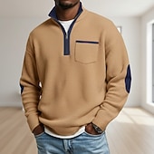 billige Vaffelstrikket T-skjorte-Herre Vaffel T-skjorte T skjorte Vaffel Henley-skjorte Herreskjorter med albuelapper Langermet Høyhalset Halv glidelås Høst vinter Helfarge Lapper Tradisjonell / vintage Fritid Lapper Fargeblokk